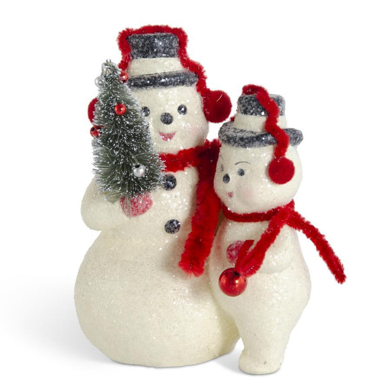 Design Shop 6.25 Inch Glittered Snowmen w/Red Earmuffs & Scarves Holding Bottle