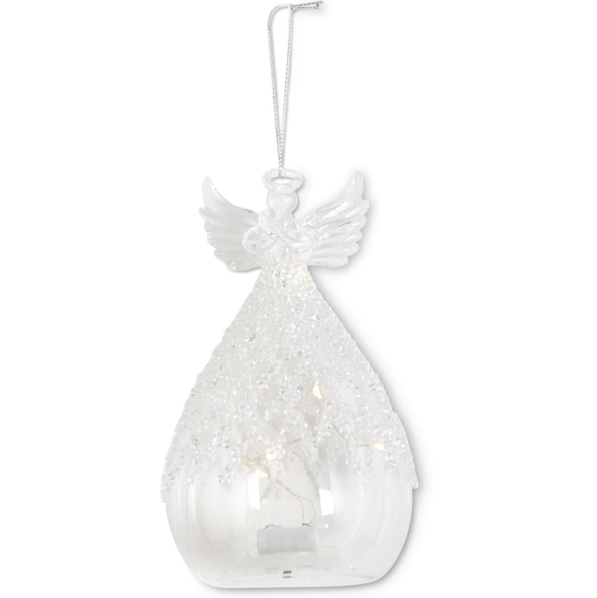 Design Shop 6.25 Inch Clear Glass Led Angel Ornament W/Lattice Glass Beads