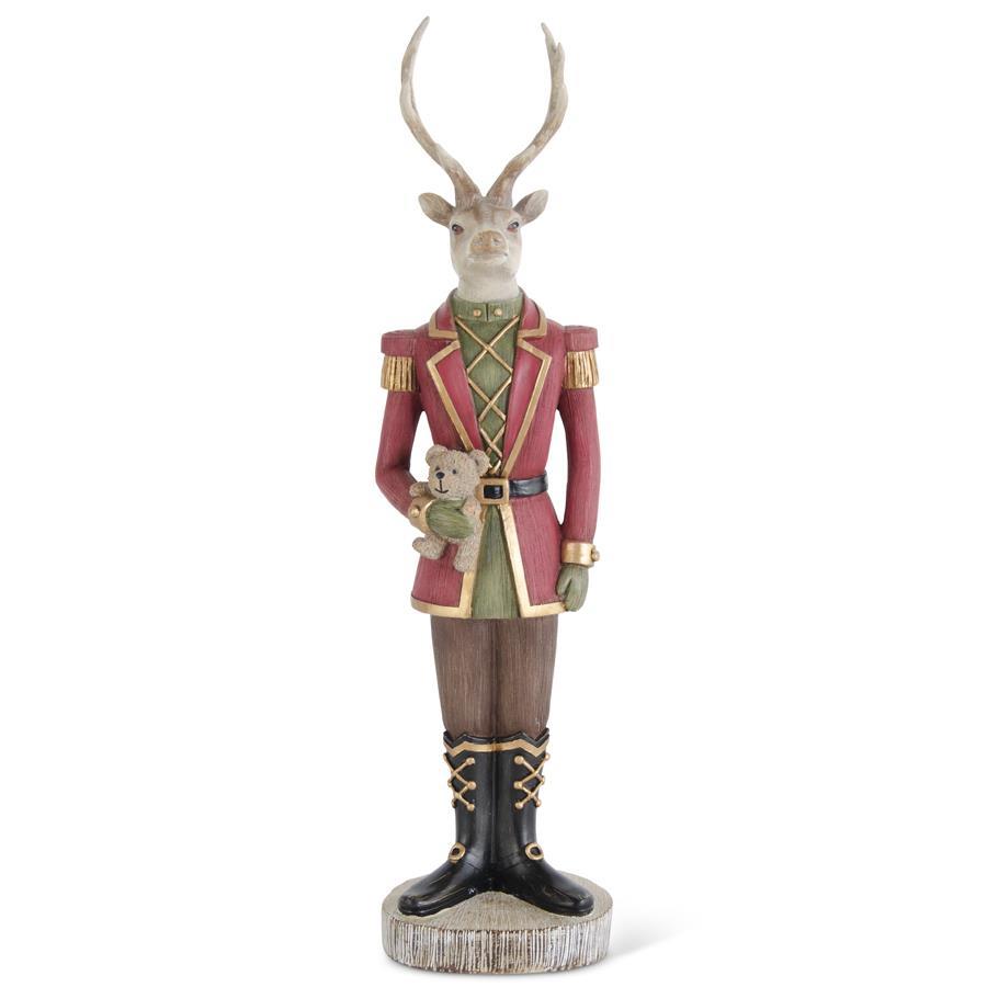 Design Shop 15 Inch Resin Deer Soldier Holding Teddy Bear