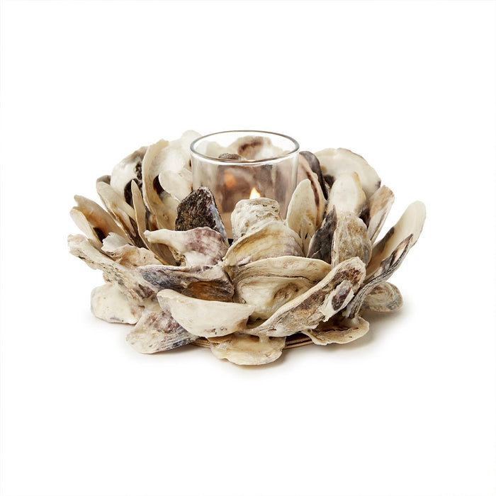 Design Shop Oyster Hand-Crafted Votive / Tealight Candleholder - Oyster Shell/Glass/Plywood