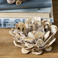 Design Shop Oyster Hand-Crafted Votive / Tealight Candleholder - Oyster Shell/Glass/Plywood