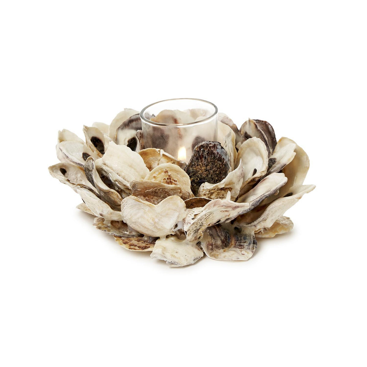 Design Shop Oyster Hand-Crafted Votive / Tealight Candleholder - Oyster Shell/Glass/Plywood