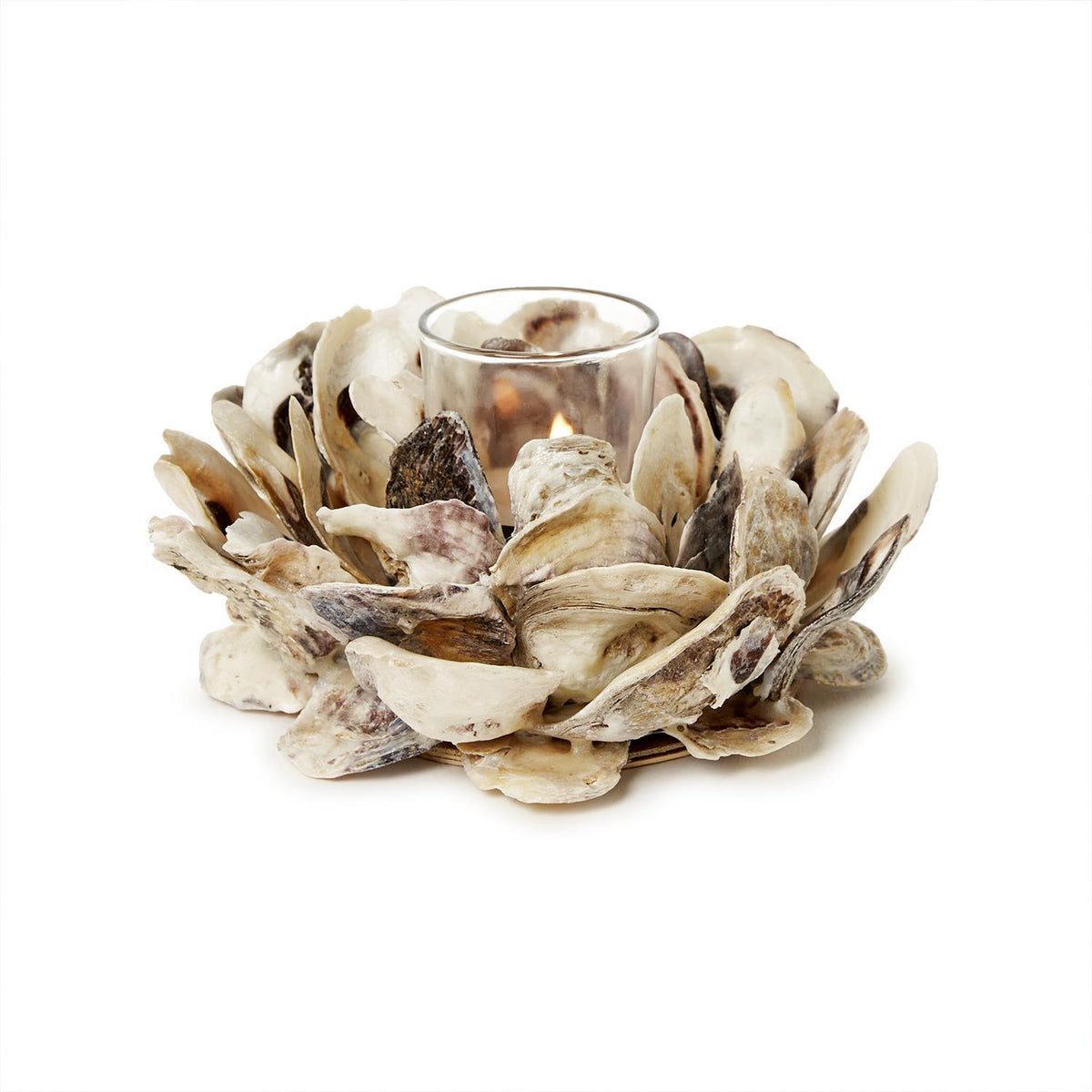Design Shop Oyster Hand-Crafted Votive / Tealight Candleholder - Oyster Shell/Glass/Plywood