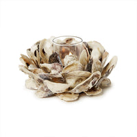 Design Shop Oyster Hand-Crafted Votive / Tealight Candleholder - Oyster Shell/Glass/Plywood