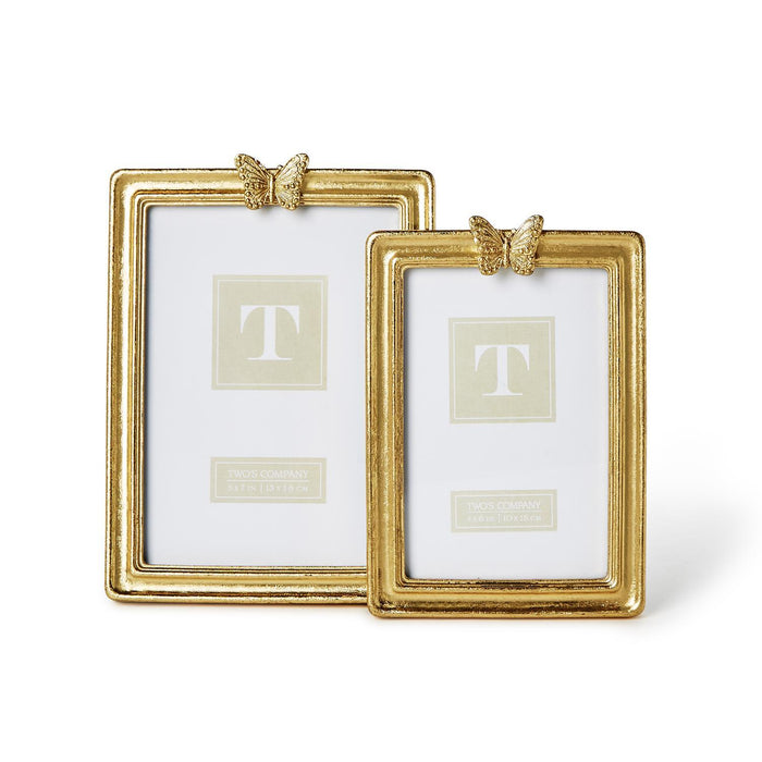 Design Shop Golden Butterfly Gold Leaf Finish Photo Frames - Resin/Glass, Set of 2.