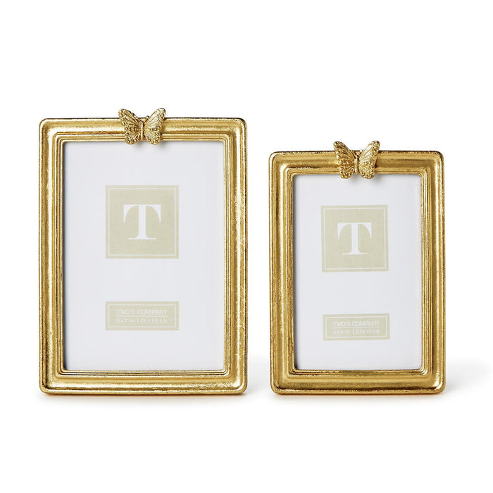 Design Shop Golden Butterfly Gold Leaf Finish Photo Frames - Resin/Glass, Set of 2.