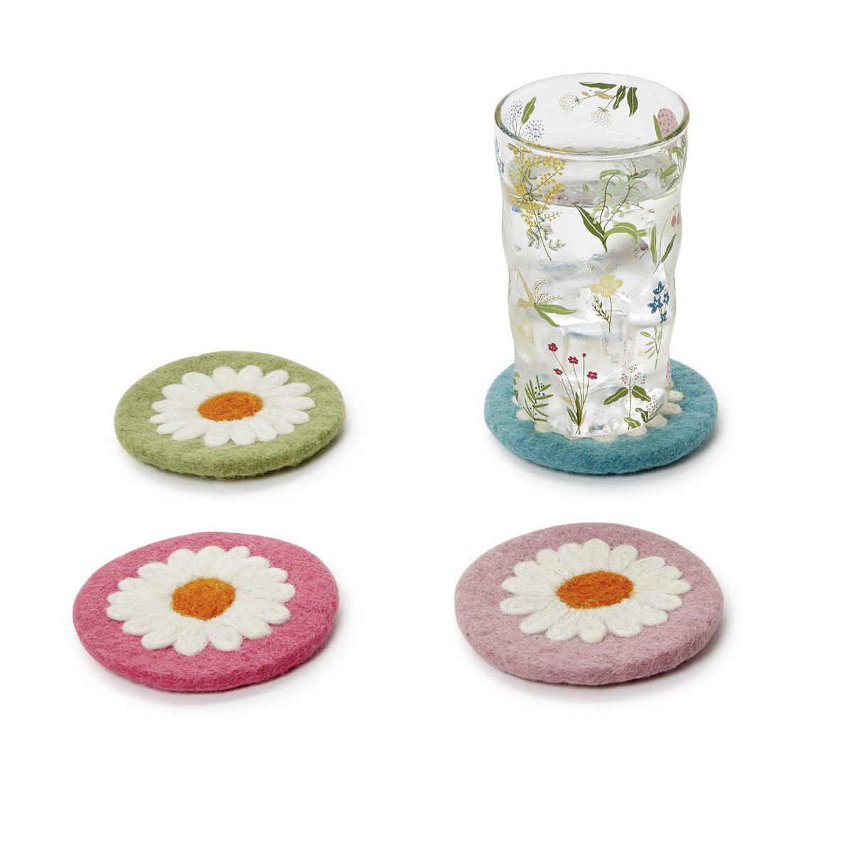 Design Shop Daisy Hand-Crafted Coasters - Wool Felt, Set of 4.