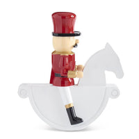 12.5" White Resin Rocking Horse with Red Gold & Black Soldier