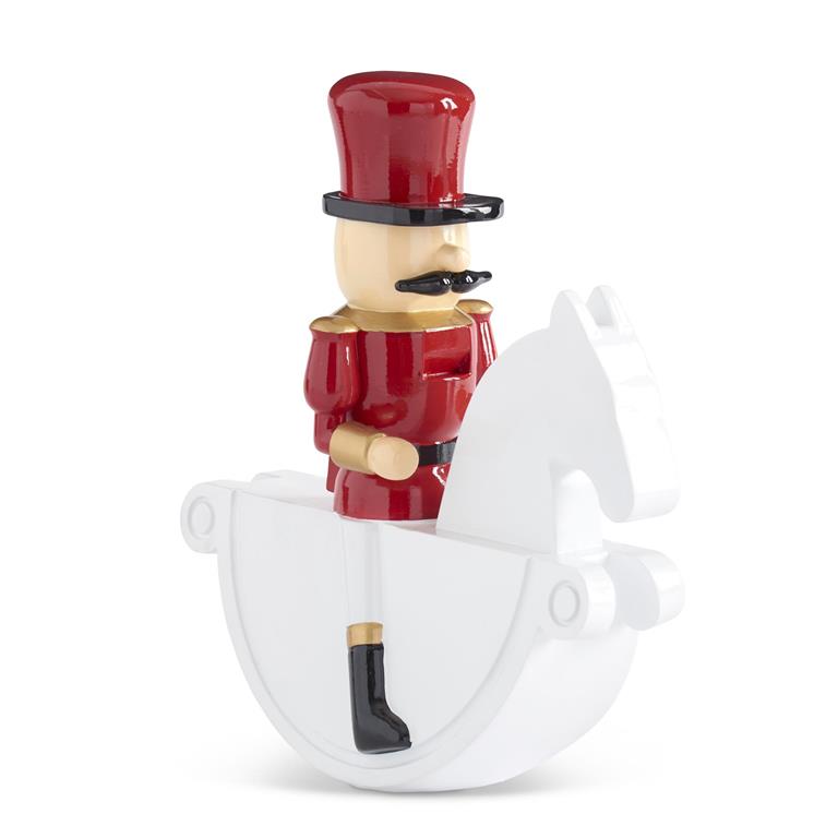 12.5" White Resin Rocking Horse with Red Gold & Black Soldier