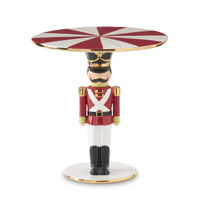 Design Shop 12.75 Inch Dolomite Soldier Cake Stand/Riser W/Gold Rim