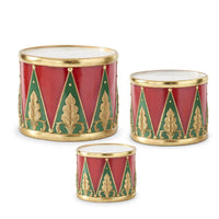 Design Shop Set of 3 Red Green & Gold Resin Nesting Drum Containers/risers