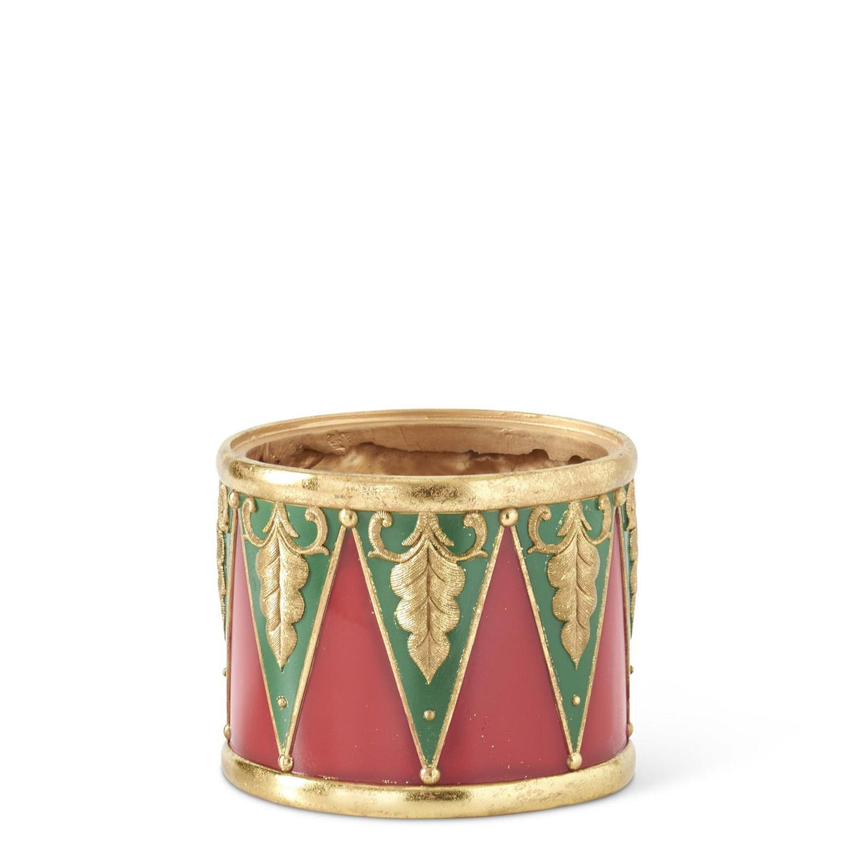 Design Shop Set of 3 Red Green & Gold Resin Nesting Drum Containers/risers