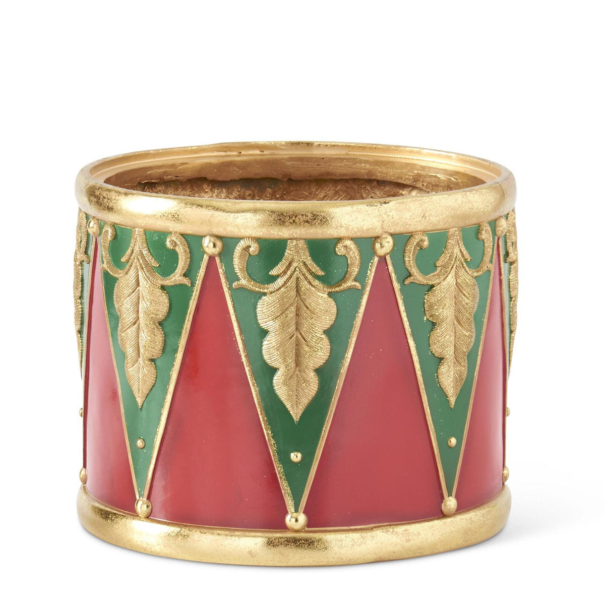 Design Shop Set of 3 Red Green & Gold Resin Nesting Drum Containers/risers