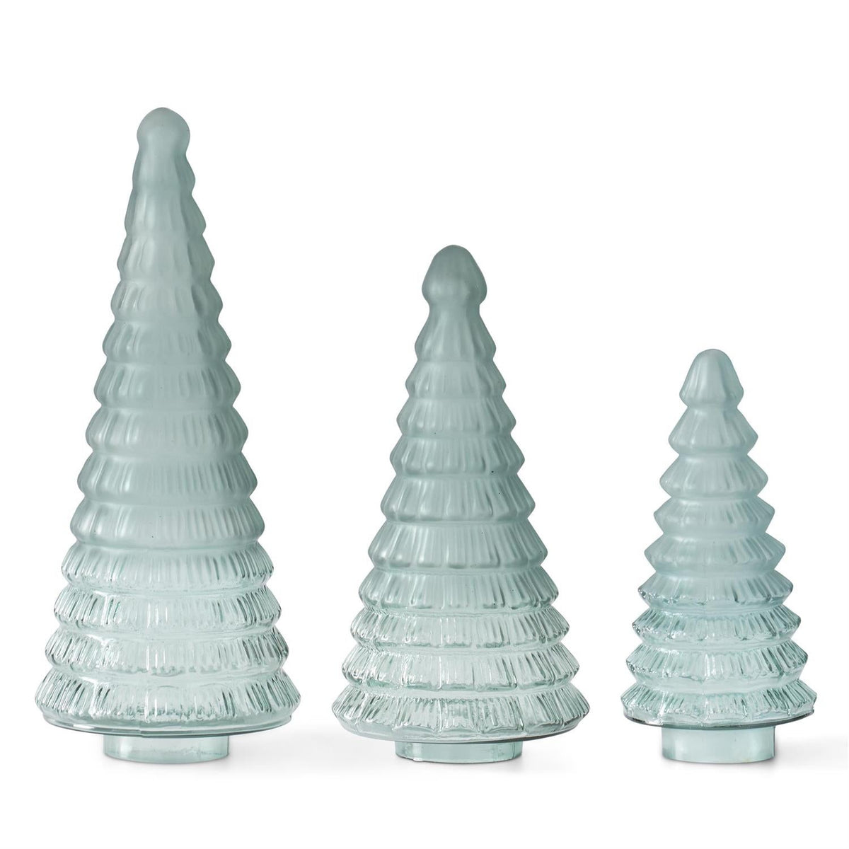 Design Shop Set of 3 Sage Green Glass Christmas Trees W/Frosted Tops