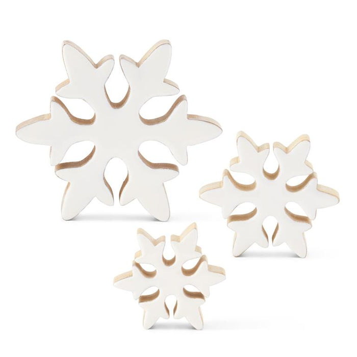 Design Shop Set of 3 Wood Snowflakes W/white Enameled Front