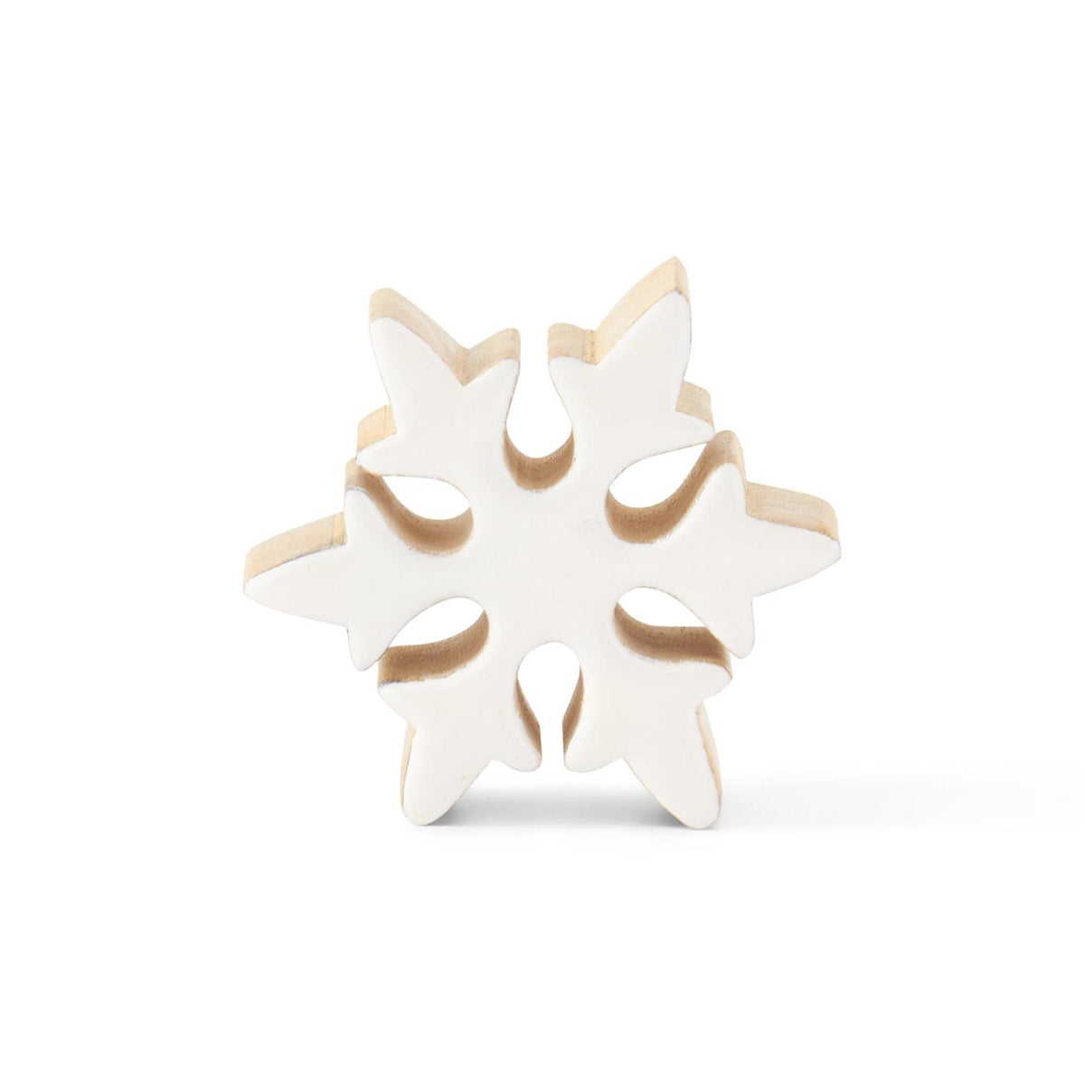 Set of 3 Wood Snowflakes with White Enameled Front
