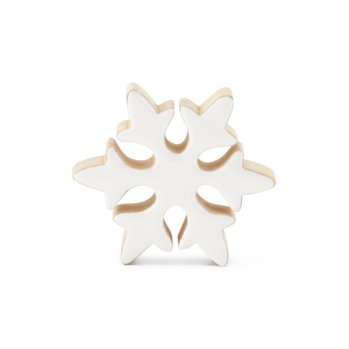 Set of 3 Wood Snowflakes with White Enameled Front
