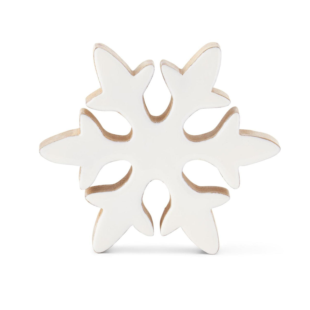 Set of 3 Wood Snowflakes with White Enameled Front
