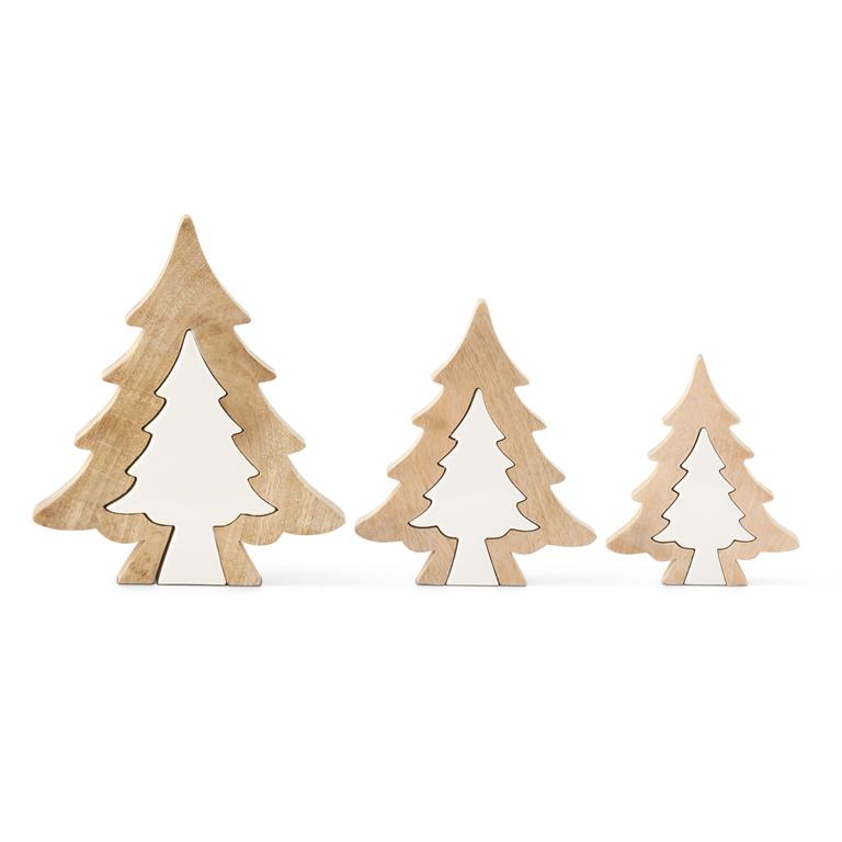 Design Shop Set of 3 Wood Trees w/White Enameled Center Cutout Tree