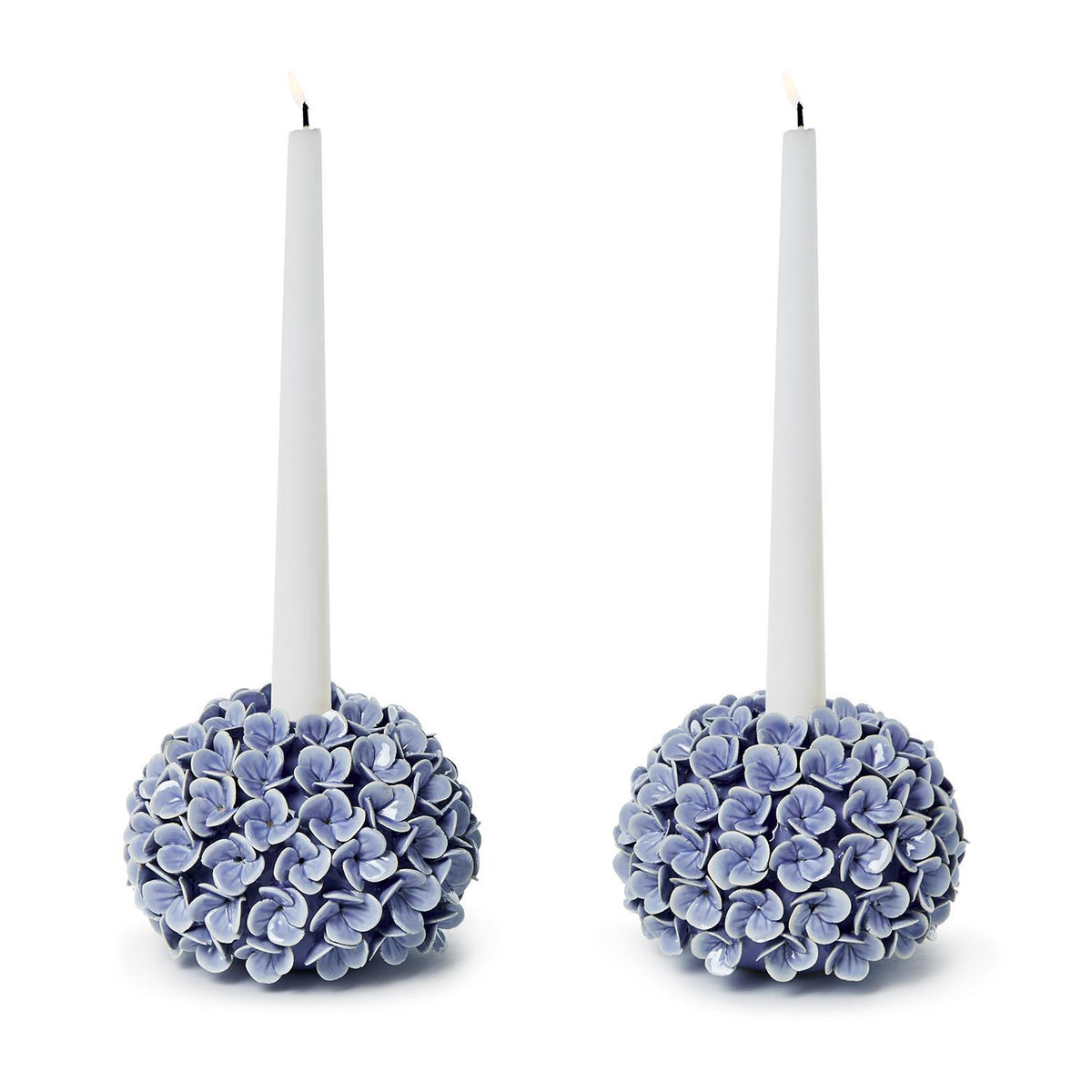 Design Shop Hydrangea Flower Bud Vases / Taper Candleholders - Porcelain, Set of 2.
