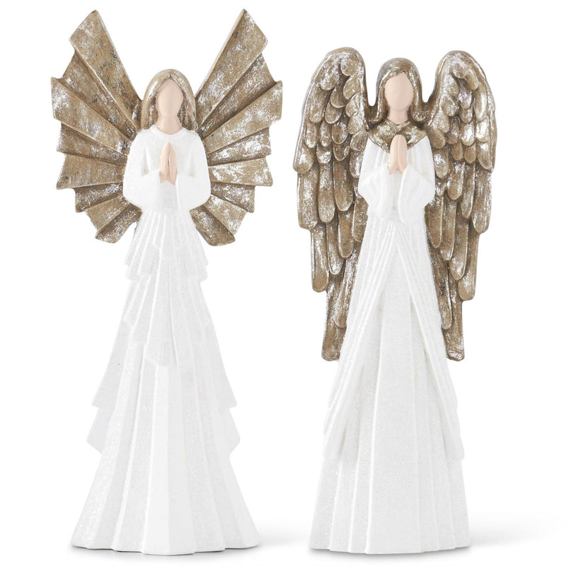 Design Shop Set of 2 White Glittered Praying Angels