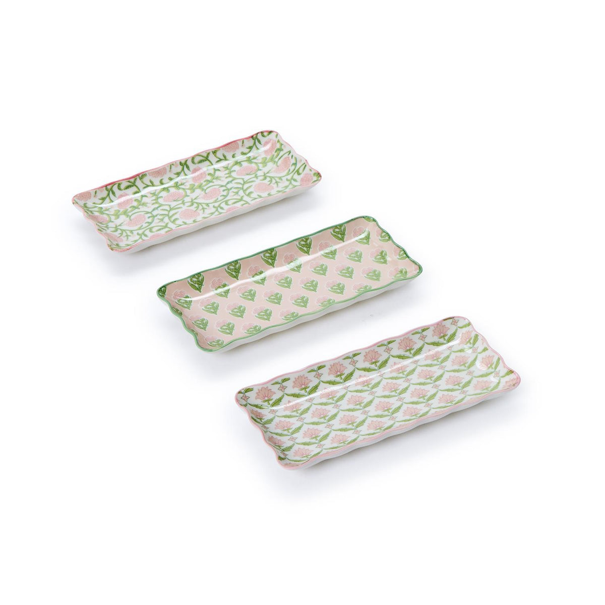 Design Shop Scalloped Edge Trinket Tray - Porcelain, Set of 3.