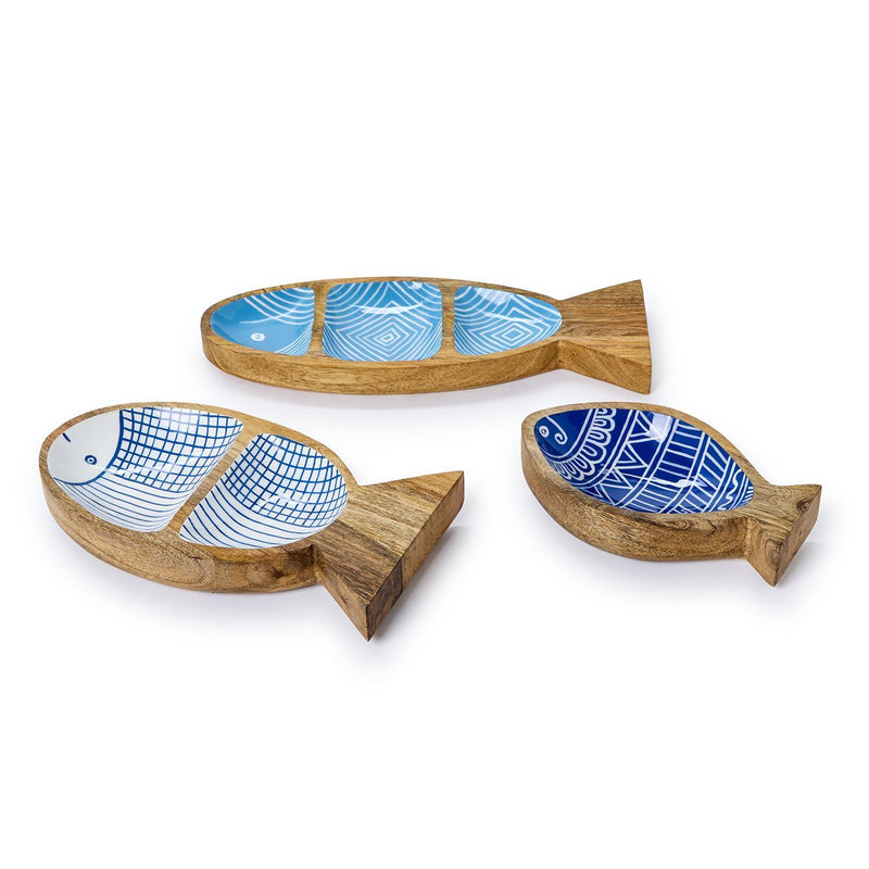 Design Shop Hand-Crafted Fish Trays - Mango Wood/Food Safe Lacquer, Set of 3.