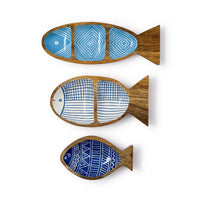 Design Shop Hand-Crafted Fish Trays - Mango Wood/Food Safe Lacquer, Set of 3.