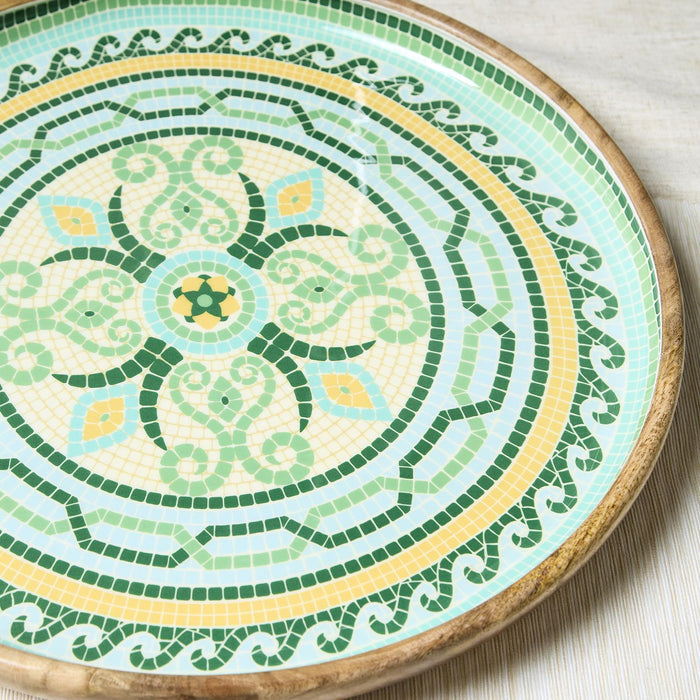 Design Shop Garden View Hand-Crafted Wooden Round Trays w/Enamel - Mango Wood/Food Safe Lacquer, Set of 2.