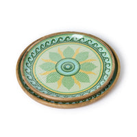 Design Shop Garden View Hand-Crafted Wooden Round Trays w/Enamel - Mango Wood/Food Safe Lacquer, Set of 2.