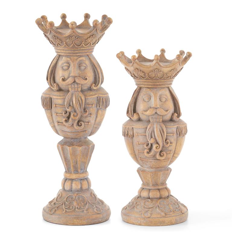 Design Shop Set of 2 Gray Washed Brown Resin Nutcracker Candleholders