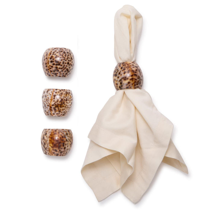 Design Shop Tiger Cowrie Napkin Holders in Natural Jute Pouch - Male Tiger Cowrie Shell/Jute, Set of 4.