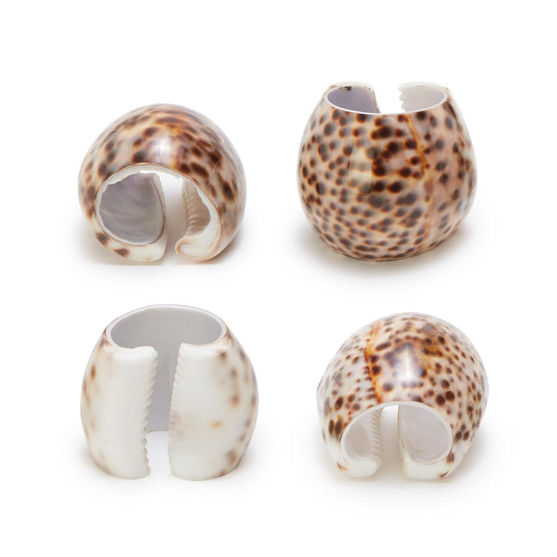 Design Shop Tiger Cowrie Napkin Holders in Natural Jute Pouch - Male Tiger Cowrie Shell/Jute, Set of 4.