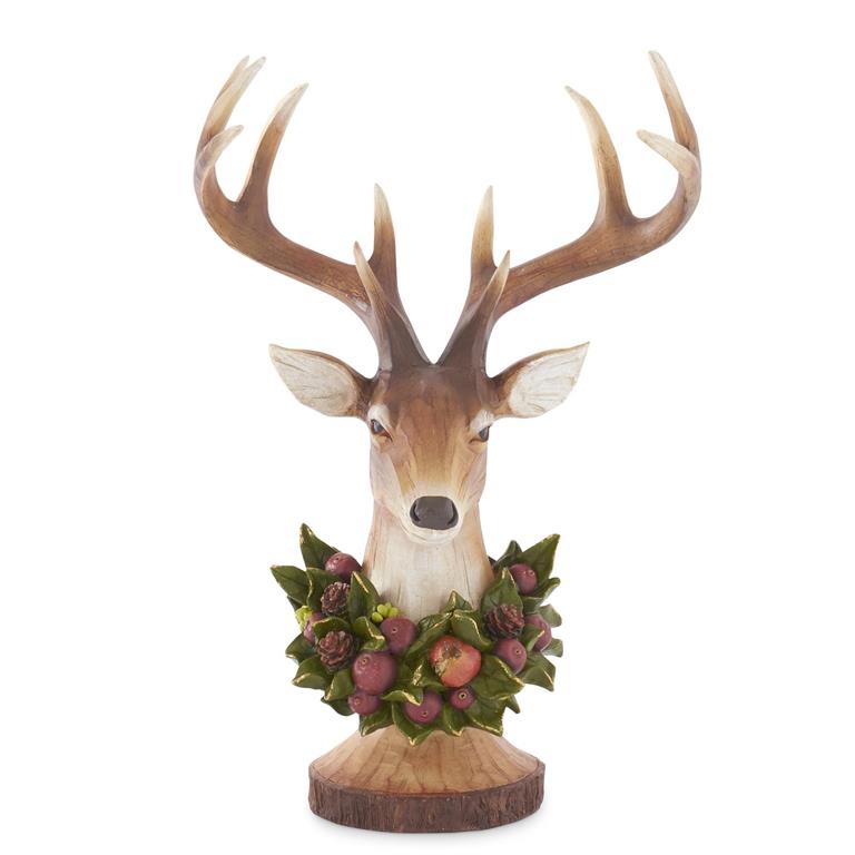 Design Shop 18.5 Inch Resin Wood Grain Deer Bust w/Wreath