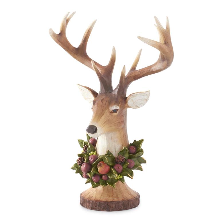 Design Shop 18.5 Inch Resin Wood Grain Deer Bust w/Wreath