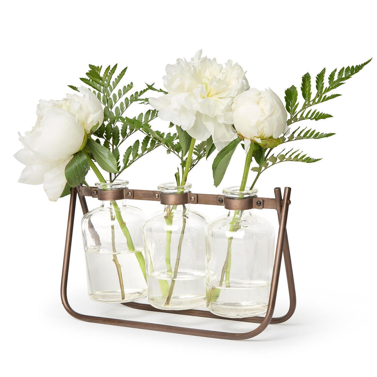 Design Shop Hinged Flower Arranger w/3 Glass Bottle Vases on Metal Stand - Glass/Iron
