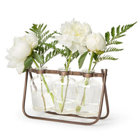 Design Shop Hinged Flower Arranger w/3 Glass Bottle Vases on Metal Stand - Glass/Iron