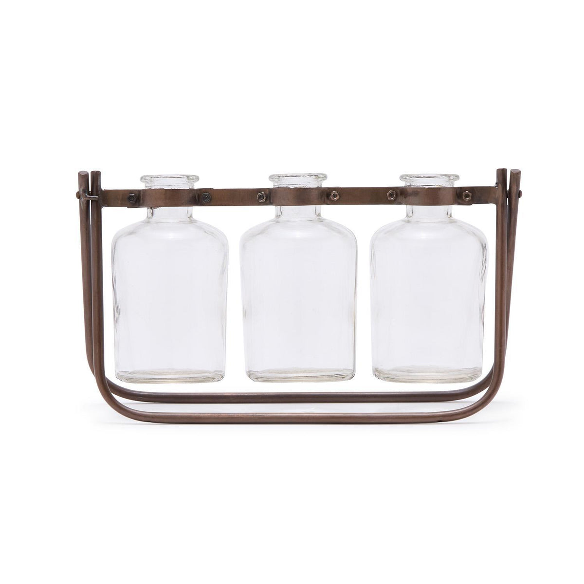 Design Shop Hinged Flower Arranger w/3 Glass Bottle Vases on Metal Stand - Glass/Iron