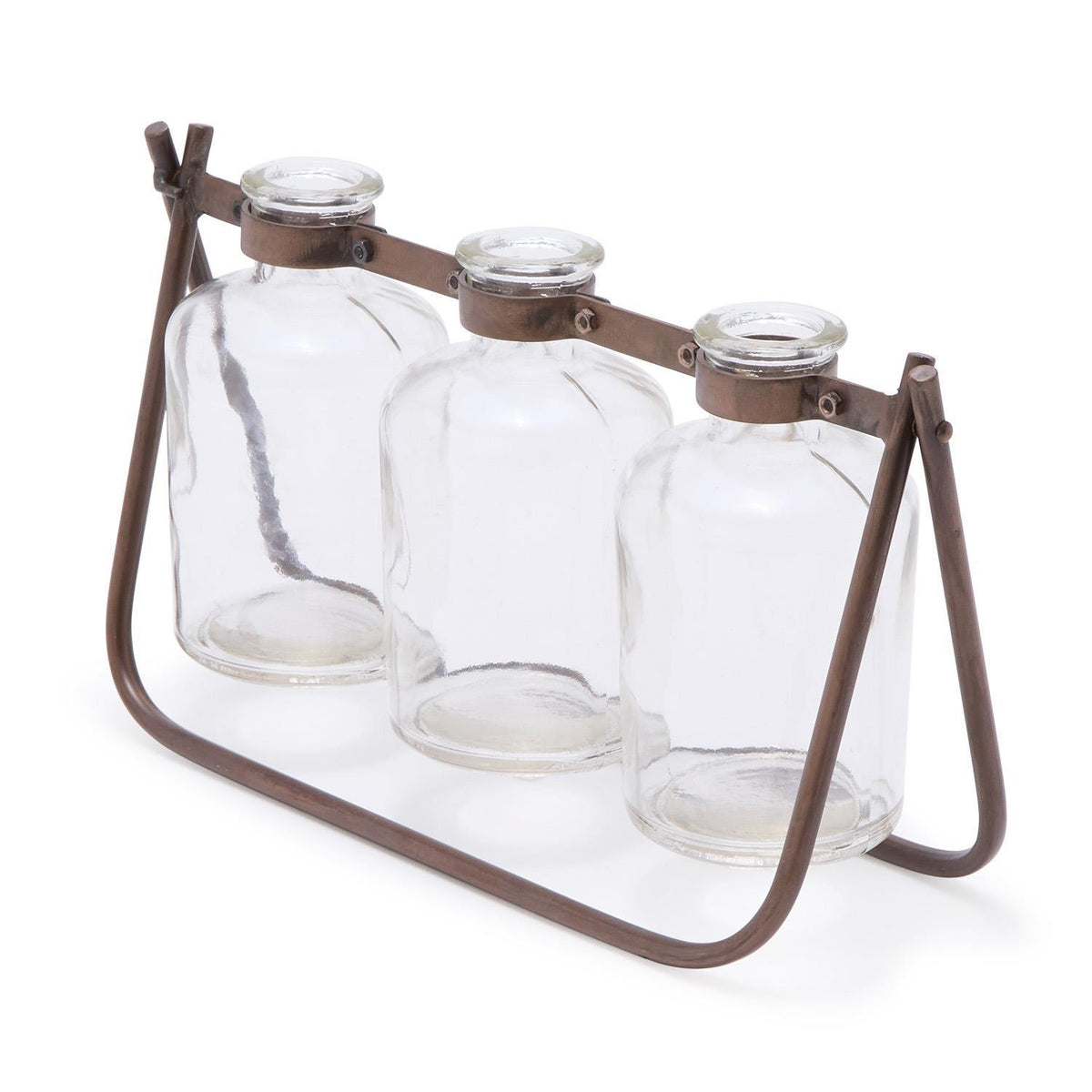 Design Shop Hinged Flower Arranger w/3 Glass Bottle Vases on Metal Stand - Glass/Iron