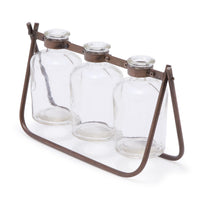 Design Shop Hinged Flower Arranger w/3 Glass Bottle Vases on Metal Stand - Glass/Iron