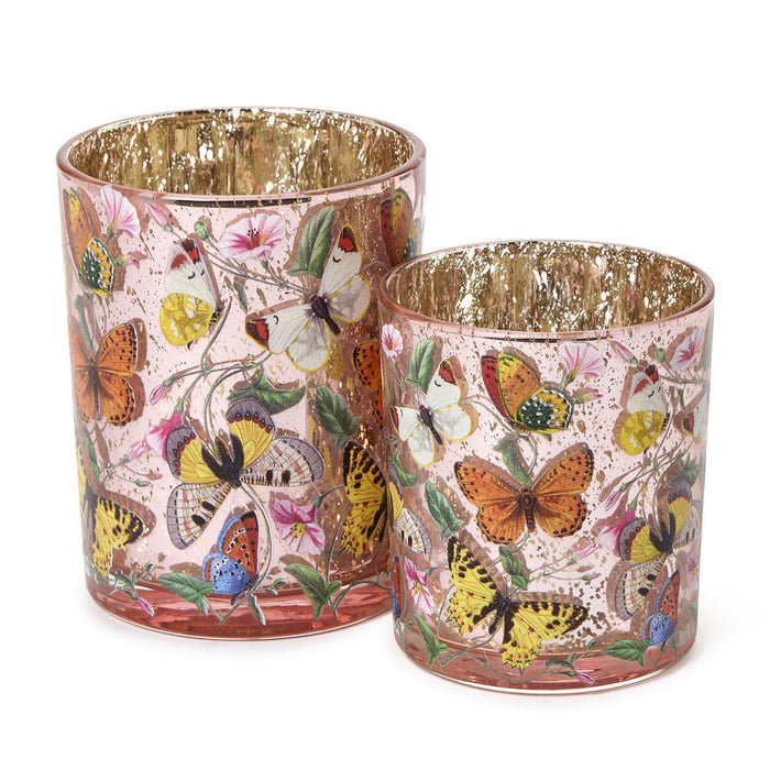 Design Shop Butterfly Silhouette Antiqued Tealight / Votive Candleholders - Glass, Set of 2.