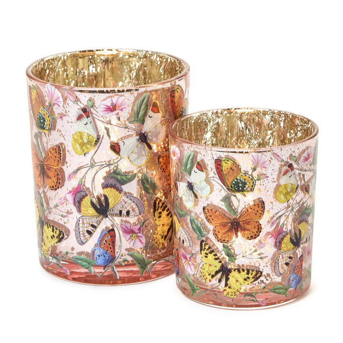 Design Shop Butterfly Silhouette Antiqued Tealight / Votive Candleholders - Glass, Set of 2.