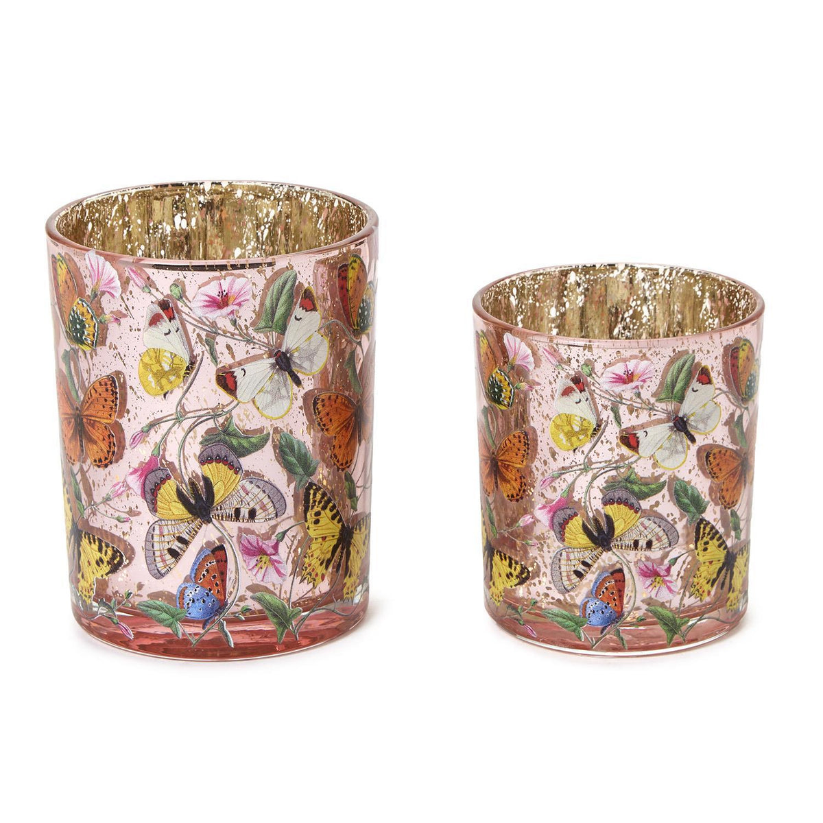 Design Shop Butterfly Silhouette Antiqued Tealight / Votive Candleholders - Glass, Set of 2.