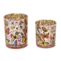 Design Shop Butterfly Silhouette Antiqued Tealight / Votive Candleholders - Glass, Set of 2.