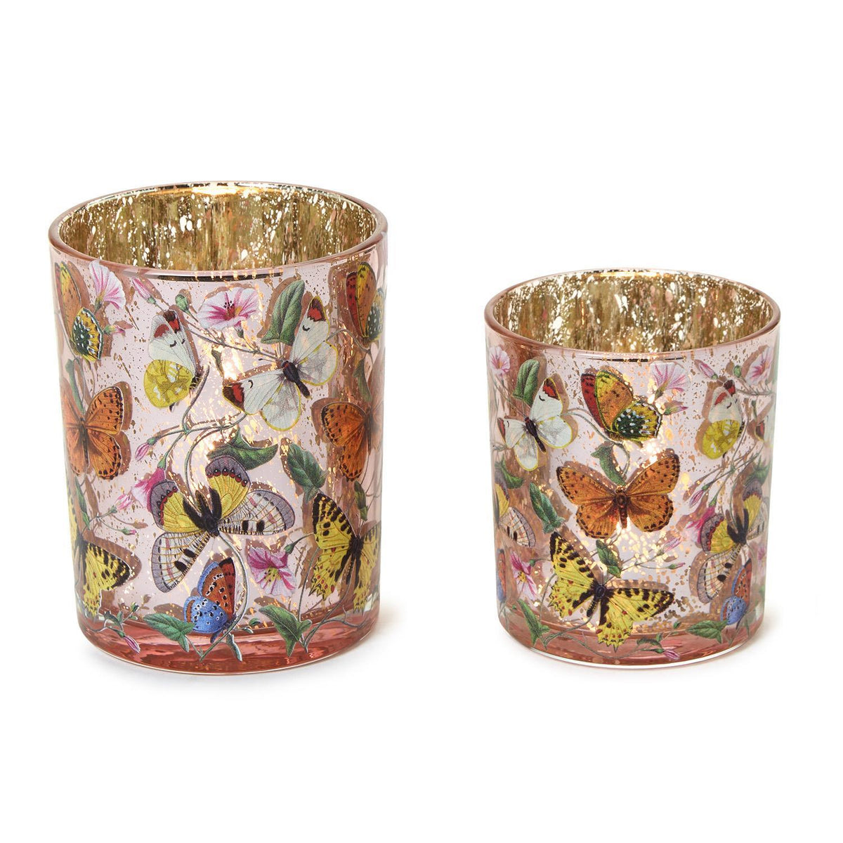 Design Shop Butterfly Silhouette Antiqued Tealight / Votive Candleholders - Glass, Set of 2.