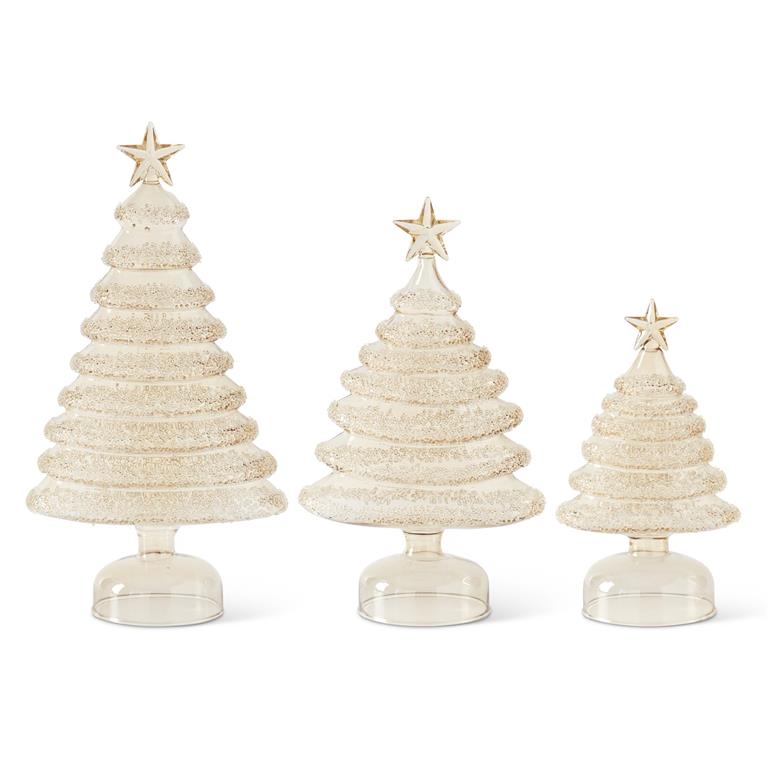 Design Shop Set of 3 Gold Glass Iced Layers Christmas Trees