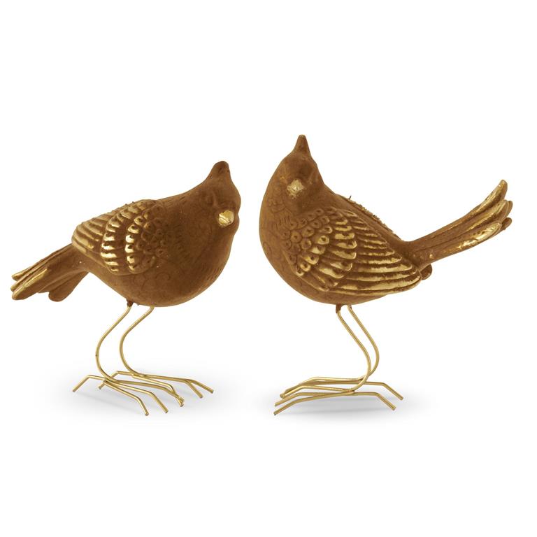 Shell Design Shop Assorted Gold Flocked Birds w/ Metal Legs (2 Styles)