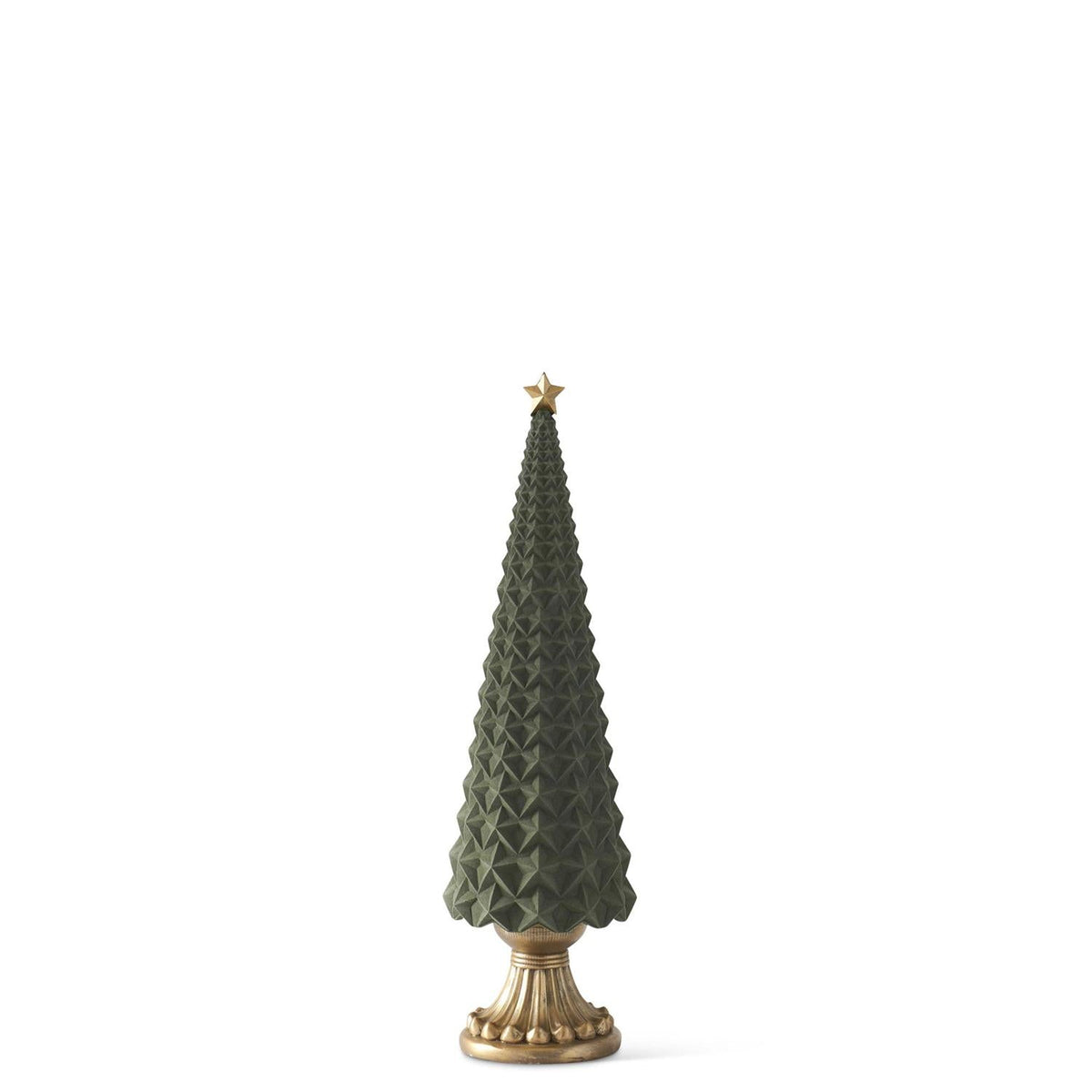 Design Shop Set of 2 Sage Green Velvet Star Embossed Resin Trees W/Star Topper
