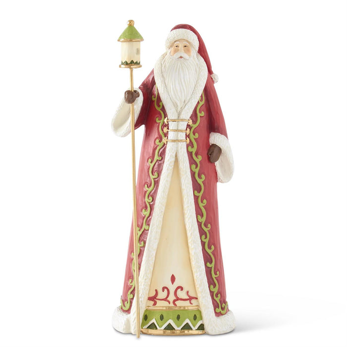 Shell Design Shop 11.75 Inch Red Cream & Green Resin Santa w/ Birdhouse Staff