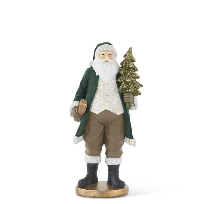 Design Shop 13 Inch Dark Green Velvet Resin Santa W/Gold Glittered Christmas Tree